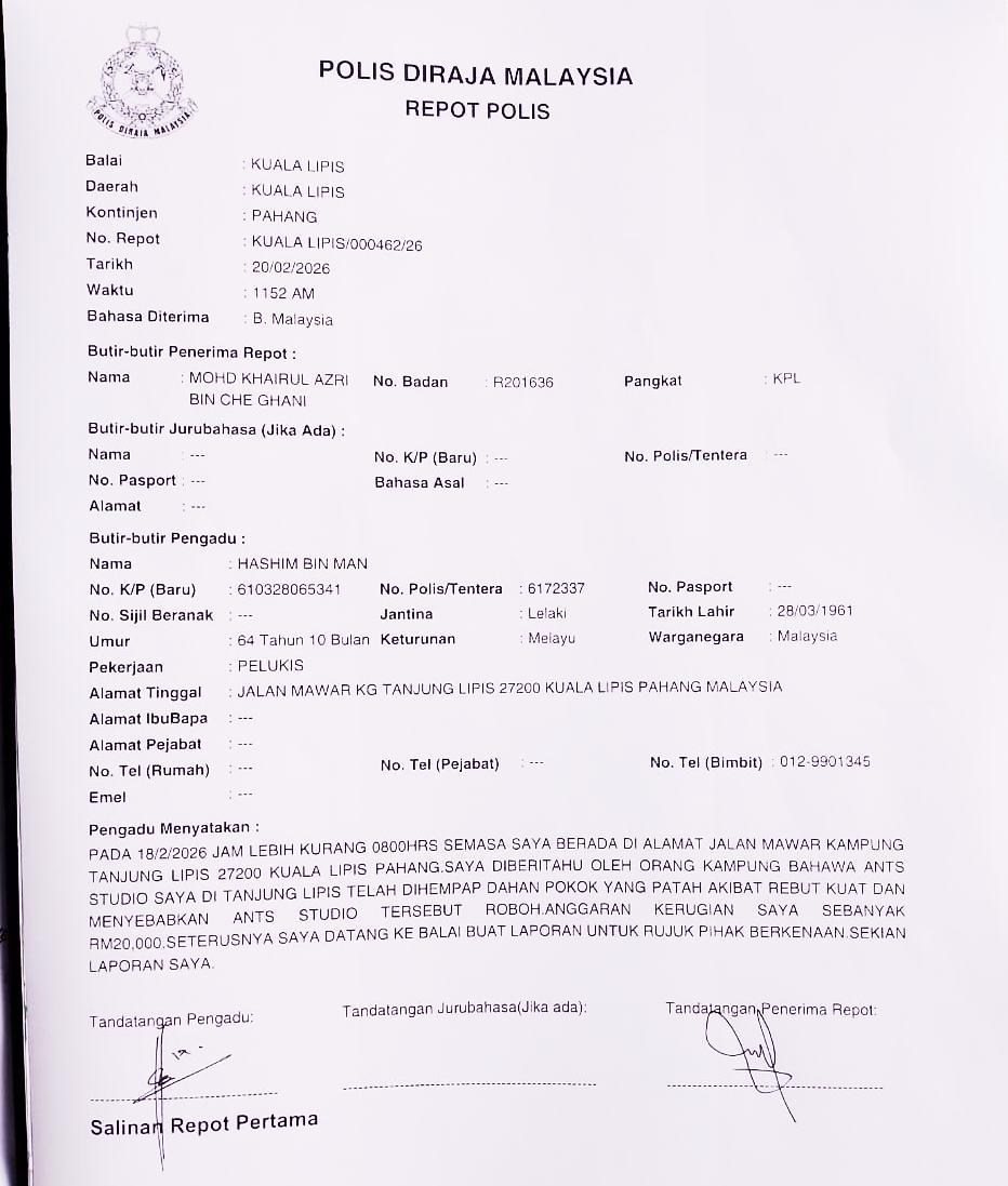 Laporan Polis DiRaja Malaysia berkaitan kejadian di ANTS Studio